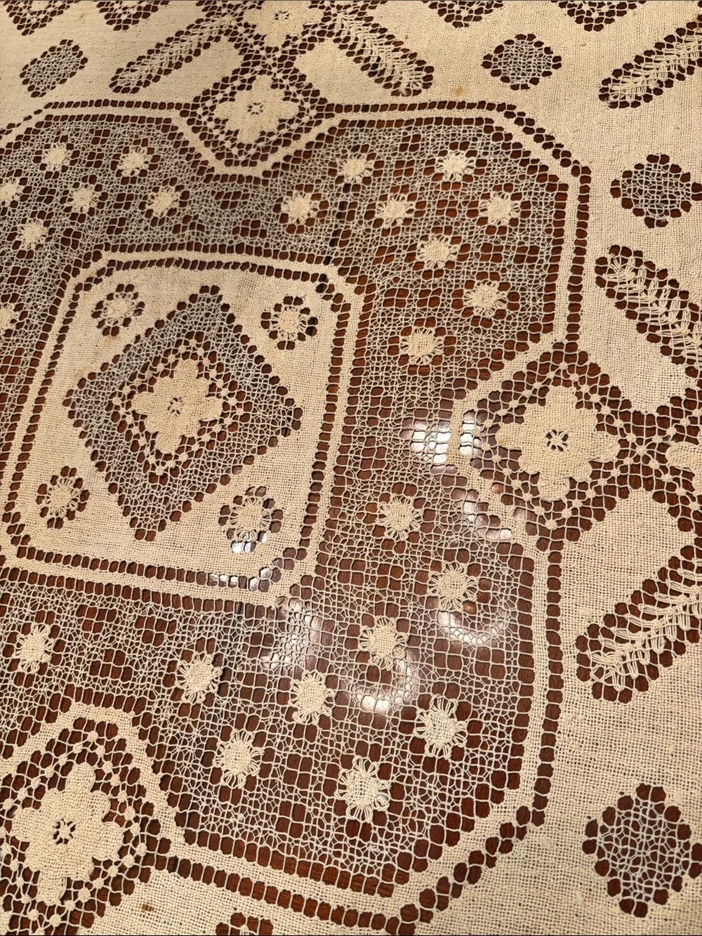 Handmade Cream Crochet Lace Tablecloth - Elegant Home Dining Accent